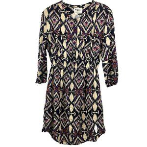 Holding Horses Anthropologie Dress Sz 2 Mira Geometric Ikat Print Shirt Roll Tab